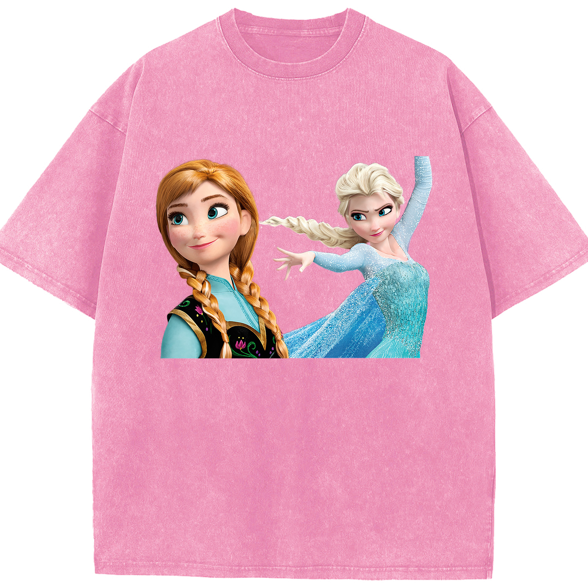 （画像用） アナと雪の女王 アンナ エルサ Frozen Anna Elsa 綿100% ヴィンテージ風 半袖Tシャツ（フロントプリント）